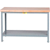 Little Giant® 36"W x 24"D Maple Butcher Block Square Edge Top Table, Adj. Leg, Lower Shelf