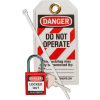 Brady® 123143 Compact Padlock Kit w/Lockout Tag, Red, Plastic Covered Steel