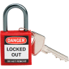 Brady® 143150 Compact Safety Padlock With Label, Aluminum Shackle, Red