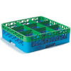 Carlisle RG9-1C413 - OptiClean™ 9-Compartment Glass Rack W/1 Extender, Green-Blue - Pkg Qty 4
