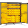 Global Industrial Bin Cabinet Flush Door - 227 Yellow Bins, 16 Ga. All-Welded Cabinet 60x24x84