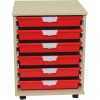 StorSystem Wood Tote Cart CE2304PR-6S - 6 Extra Wide Red Totes 20-1/4" x 18-3/4" x 27-3/8"