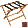 Deluxe Flat Top Wood Luggage Rack, Light Oak, Brown Straps 1 Pack