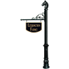 Large Hanging Ranch Sign with Post, Decorative Ornate Base & Horsehead Finial in Black