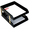 DACASSO® Classic Black Leather Front-load Letter Trays with Gold Stacking Posts