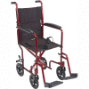 Lightweight Aluminum Transport Wheelchair, Red Frame, 17" Seat Width