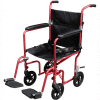 Fly-Weight Aluminum Transport Chair with Removable Casters, Red Frame and Black Upholstery