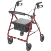Aluminum Rollator with 6" Casters, Fold Up and Removable Back Support, Padded Seat, Red