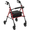 Drive Medical Adjustable Height Rollator with 6" Casters, Red