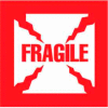 Paper Labels w/ "Fragile" Print, 4"L x 4"W, White & Red, Roll of 500