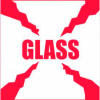 Paper Labels w/ "Glass" Print, 4"L x 4"W, White & Red, Roll of 500