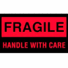 "Fragile Handle w/ Care" Labels, 5"L x 3"W, Fluorescent Red & Black, Roll of 500