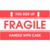 "Fragile This Side Up Handle w/ Care" Labels, 5"L x 3"W, Red/White, Roll of 500