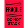Paper Labels w/ "Fragile Do Not Stack" Print, 6"L x 4"W, Fluorescent Red & Black, Roll of 500