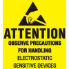 &quot;Attention Observe Precautions&quot; Labels, 2&quot;L x 2&quot;W, Yellow & Black, Roll of 500