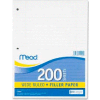 Mead® Filler Paper, 8" x 10-1/2", Wide Ruled, 3-Hole Punched, White, 200 Sheets/Pack