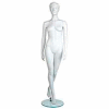 Female Mannequin - Molded Hair, Hands by Side, Left Leg Back - Cameo White