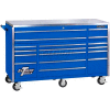 Extreme Tools 72" 17 Drawer Triple Bank Professional Roller Cabinet in Blue