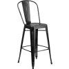 Flash Furniture 30" High Distressed Metal Indoor-Outdoor Counter Height Stool with Back - Black