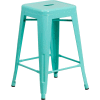 Flash Furniture 24"H Backless Counter-Height Stool - Metal - Square - Mint Green