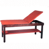 Wooden Treatment Table with Shelf & Rising Back, Blue Upholstery, Natural Frame, 72"L x 30"W x 30"H