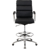 Interion® Modern Ribbed Executive Stool - Leather - Mid Back - Black