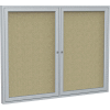 Ghent Enclosed Bulletin Board - 2 Door - Beige Fabric w/Silver Frame - 36" x 60"