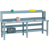 Global Industrial 96x36 Extra Long Steel Top Workbench - Side/Back Rails, Shelf & Riser - Gray