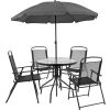 Flash Furniture 6-Piece Nantucket Outdoor Patio Dining Set with Umbrella - Black