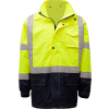 GSS Safety 6003 Class 3 Premium Hooded Rain Coat, Lime with Black Bottom, S/M