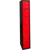 Hallowell Six Tier 6 Door Black Tie Steel Locker, 12"Wx18"Dx12"H, Black/Red, Assembled