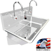 BSM Inc. Stainless Steel Sink, 2 Stations w/Electronic Faucets, Wall Mounted 36" L X 20" W X 8" D