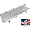 BSM Inc. Stainless Steel Sink, 4 User w/Knee Valve Operated Valves Wall Mounted 84" L X 20" W X 8" D