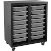 Hirsh Industries® Mobile Bin Tower Black 22602 with 16 Clear Bins - 30" x 18" x 36"