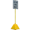Ideal Shield® Pyramid Sign Base with 98"H Post, Yellow, 22"W x 22"D x 22"H Base