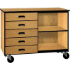 Mobile Wood Cabinet, Five Drawers, 1 Shelf, Open Front, 48 x 22-1/4 x 36, Folkstone/Grey