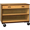 Mobile Wood Cabinet, 1 Drawer 1 Shelf, Open Front, 48"W x 22-1/4"D x 36"H, Natural Oak/Brown