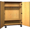 Mobile Wood Wardrobe Cabinet w/Locks, Solid Door, 48"W x 22-1/4"D x 66"H, Natural Oak/Brown