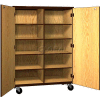 Mobile Wood Cubicle Cabinet, 8 Shelves w/Locks, Solid Door, 48 x 22-1/4 x 66, Dixie Oak/Brown