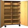 Mobile Wood Cubicle Cabinet, 10 Shelves w/Locks, Solid Door, 48 x 22-1/4 x 72, Dixie Oak/Brown