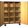 Mobile Wood Cubicle Cabinet, 9 Shelves w/Locks, Solid Door, 48 x 22-1/4 x 66, Maple/Black