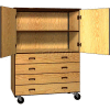 Mobile Wood Combo Cabinet, 4 Drawers, 1 Shelf, Solid Door, 48 x 22-1/4 x 66, Cactus Star/Grey