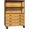 Mobile Wood Combo Cabinet, 4 Drawers, 1 Shelf, Open Front, 48 x 22-1/4 x 66, Natural Oak/Brown