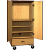 Mobile Wood Video Center Cabinet, Solid Door, 48"W x 22-1/4"D x 66"H, Oiled Cherry/Black