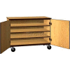 Tote Tray Mobile Wood Cabinet, Solid Door, 48"W x 22-1/4"D x 36"H, Natural Oak/Brown