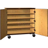 Tote Tray Mobile Wood Cabinet, Solid Door, 48"W x 22-1/4"D x 42"H, Natural Oak/Brown
