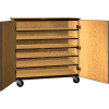 Tote Tray Mobile Wood Cabinet, Solid Door, 48"W x 22-1/4"D x 48"H, Maple/Black