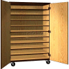 Tote Tray Mobile Wood Cabinet, Solid Door, 48"W x 22-1/4"D x 72"H, Maple/Black
