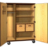 Mobile Wood Teacher Cabinet, 2 Shelves, 2 File Drawers, 48"W x 22-1/4"D x 66"H, Maple/Black