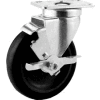 GD Swivel Plate Caster 4" Poly Wheel Total Lock Brake, Delrin Bearing, 2-1/2"x3-5/8" Plate, Black